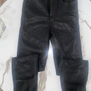 Stovepipe Madewell night out leather like Black Jeans